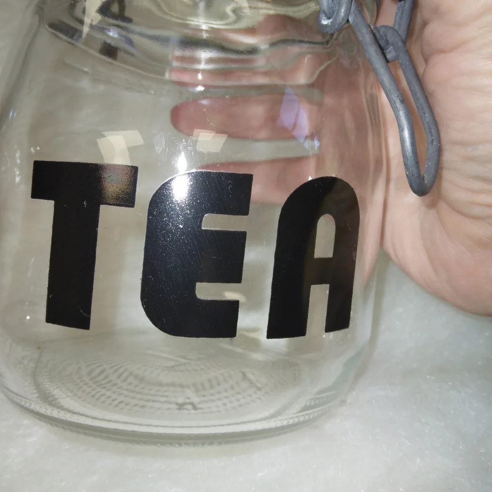 Vintage  TEA 3/4 L Glass Wire Bale Kitchen Storage Jar